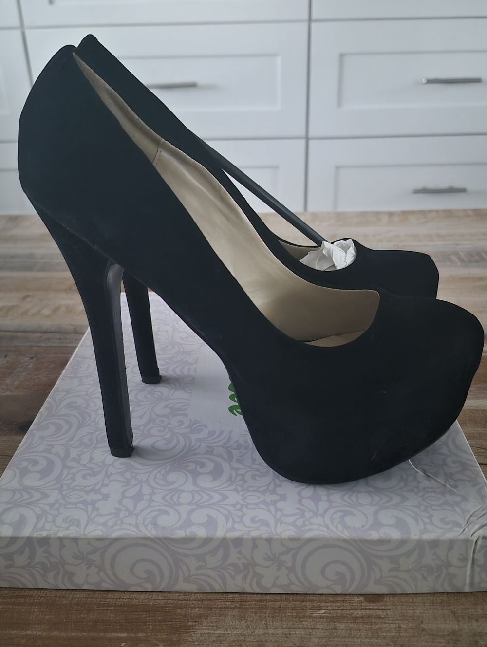 Pazzle Classic Black High Heel Pumps - Women's Shoes, Size 7.5, Faux Suede, 6" H